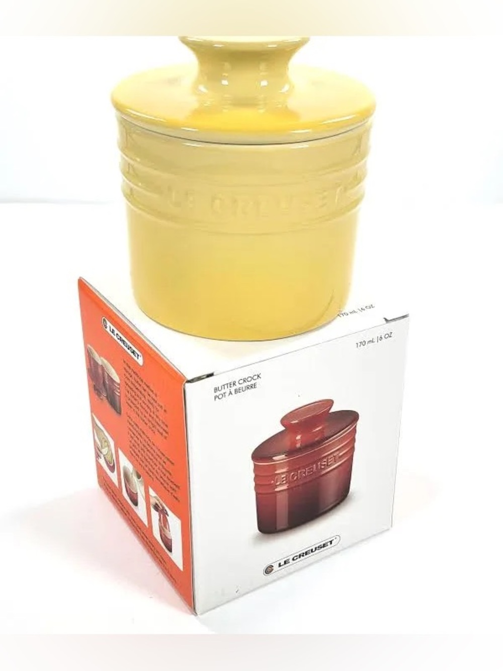 NEW Le Creuset Yellow Camomile Stoneware Butter Crock with Lid European Style